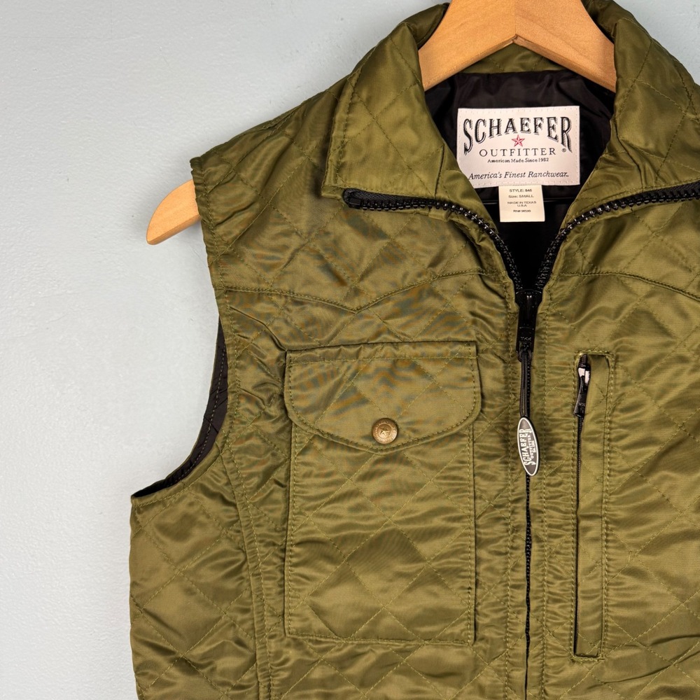Schaefer Outfitters Women's Small Olive‎ Green Marena Quilted Vest Western Logo